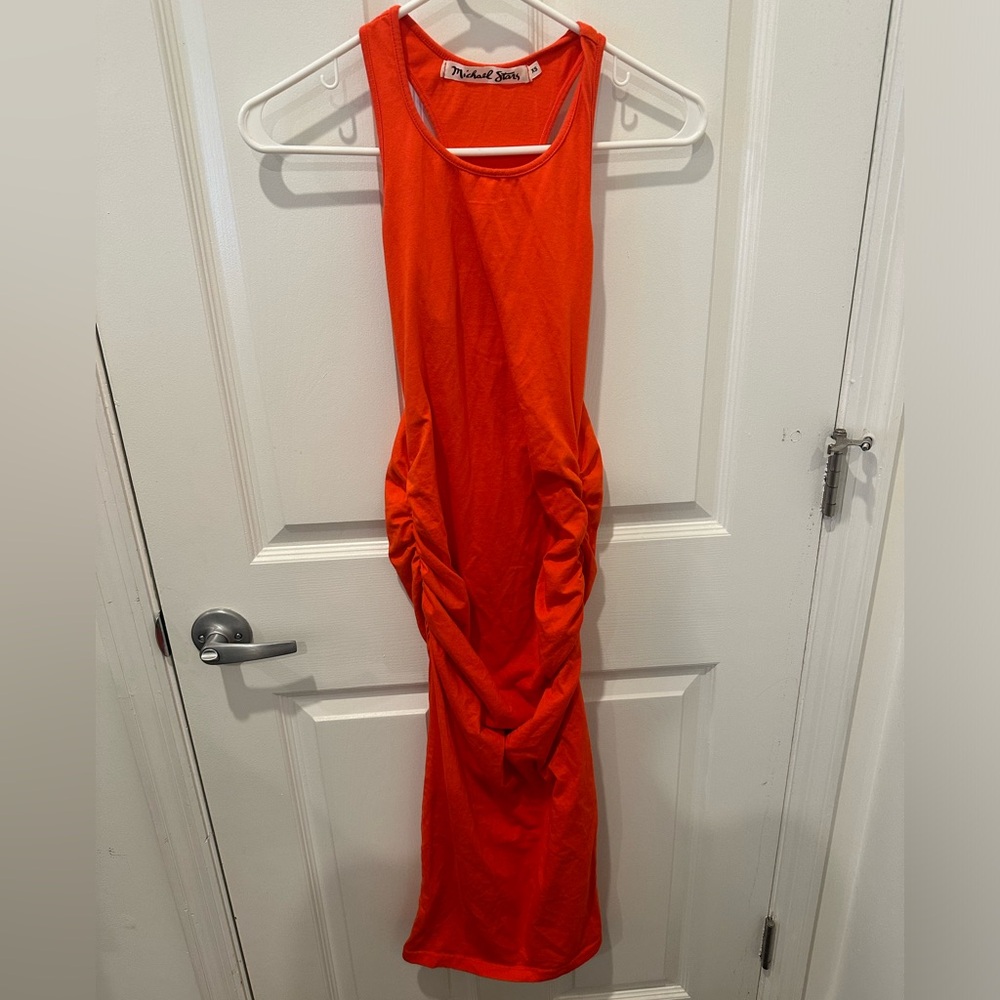 Michael Stars Rib Side Shirred Midi Dress, red, size XS